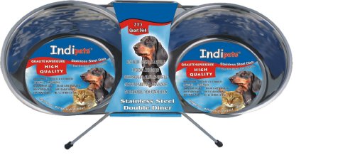 Indipets Double Diner with 2 Stainless Steel 3-Quart Bowls and Wire Frame
