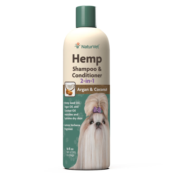 NaturVet Hemp 2-in-1 Dog Shampoo and Conditioner with Argan and Coconut, 16 oz