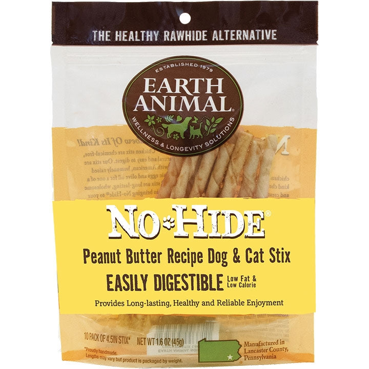 Earth Animal Dog Treat No Hide Peanut Butter Chew Stix 10 Pack