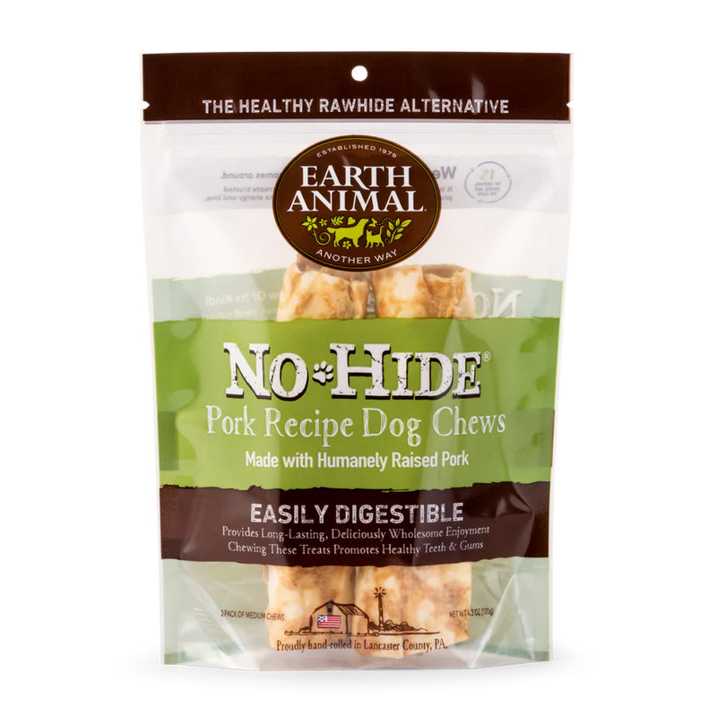 Earth Animal Dog Treat No Hide Pork Chews 7" 2 Pack