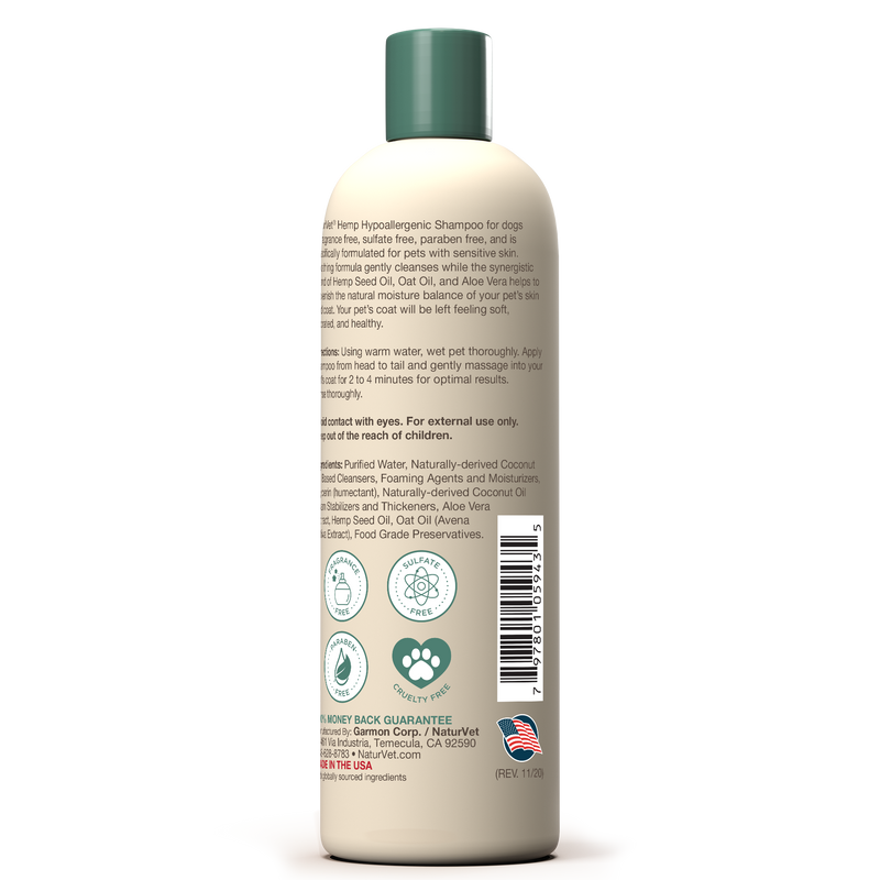 Naturvet Hemp Shampoo – Hypoallergenic