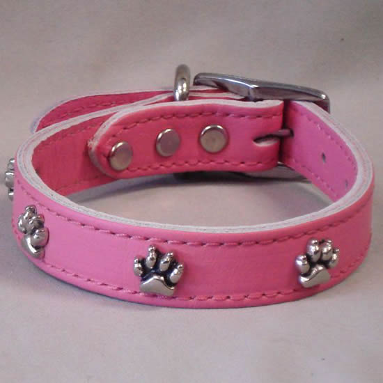 Pink Paw Ornament Leather Collar
