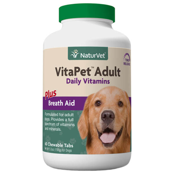 NaturVet VitaPet Adult Daily Vitamins PLUS Breath Aid Chewable Tablets Time Release 60ct