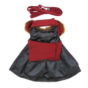 Doggie Design Wool Fur-Trimmed Dog Harness Coat - Burgundy